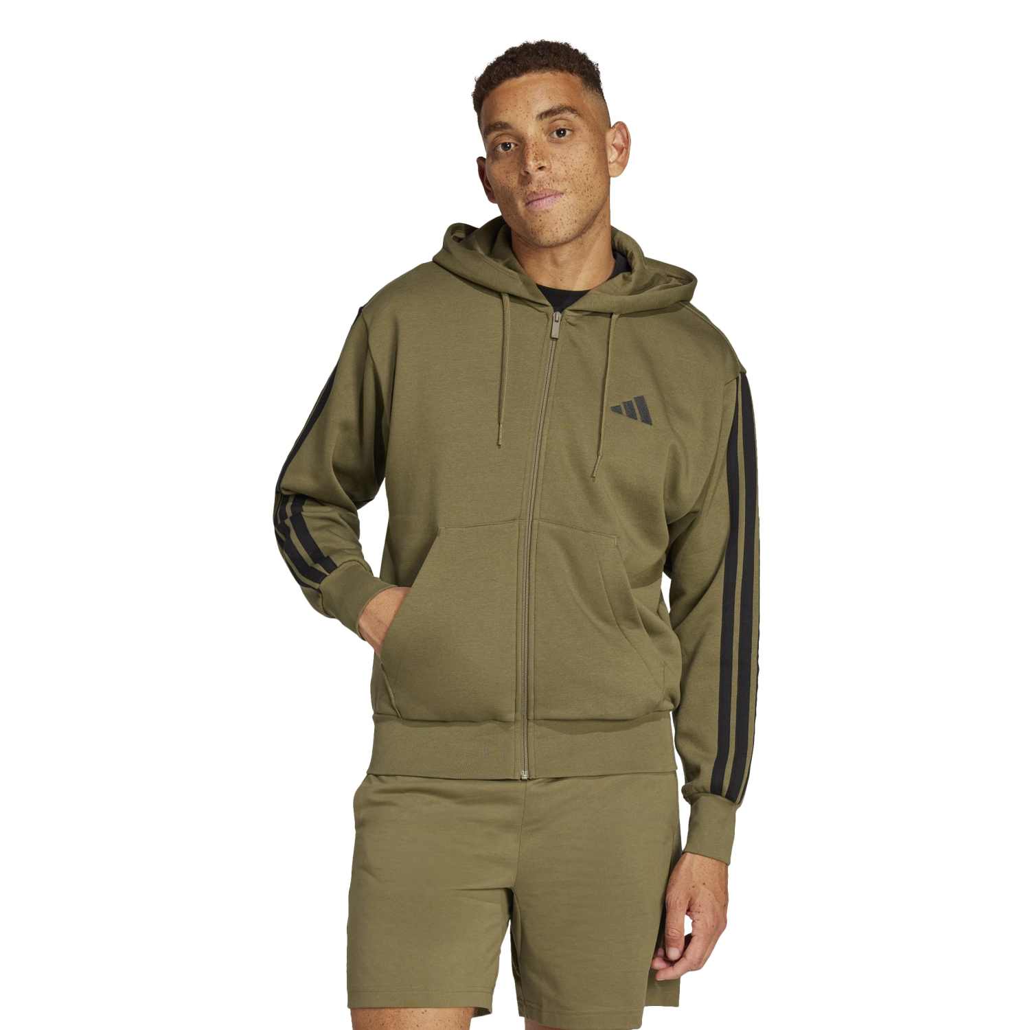 Essentials 3 Stripes Fleece FZ Hoody -Mens - Image 2