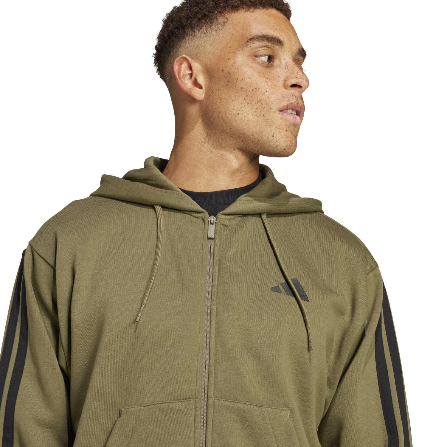 Essentials 3 Stripes Fleece FZ Hoody -Mens - Image 4
