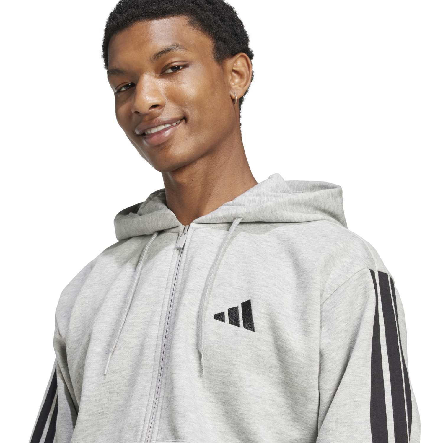 Essentials 3 Stripes Fleece FZ Hoody -Mens - Image 4