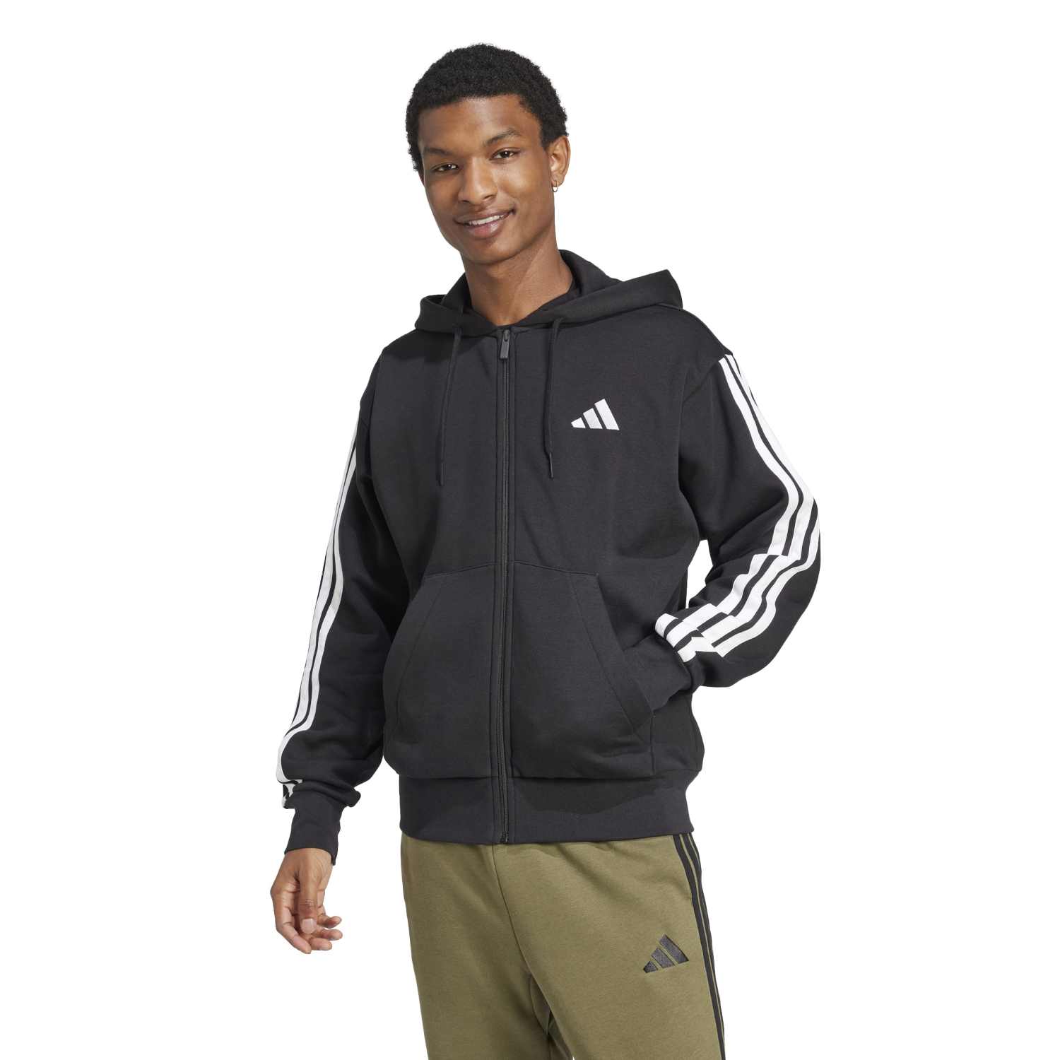 Essentials 3 Stripes Fleece FZ Hoody -Mens - Image 2